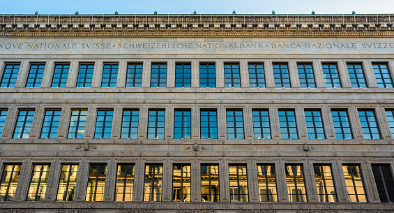 Zurich, Switzerland - November 23, 2023: The building facade of the swiss national bank in Zurich