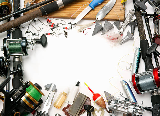 Sea fishing tackle on white
