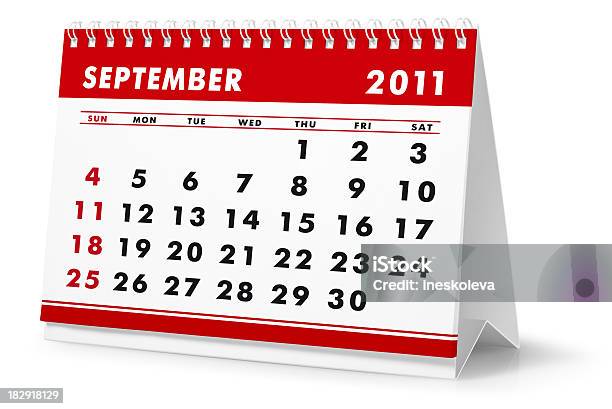 Foto de Ano E Mês De Setembro De 2011 Calendário De Mesa e mais fotos de stock de A Data - A Data, Branco, Calendário