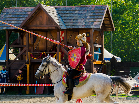 SUMEG, HUNGARY - AUGUST 9. 2022: Medieval horse military show in the Sumeg Fortress