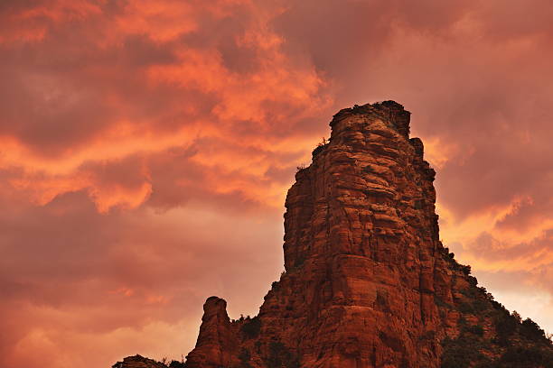 Stormy sunset mammatus clouds and desert butte.  Sedona, Arizona, 2010.