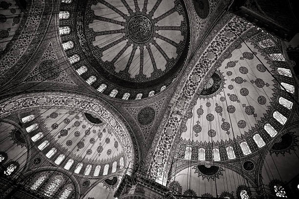 Inside of the Blue Mosque in Istanbul. Black and white. iStockalypse Istanbul 2010.