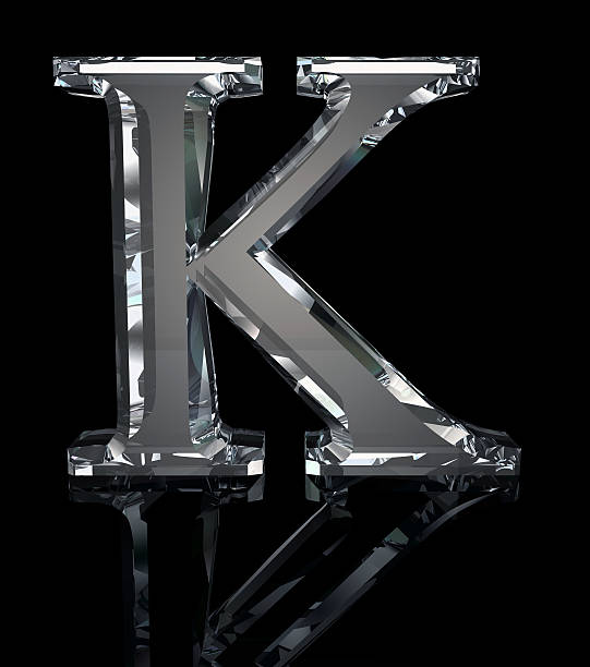 crystal buchstabe k - letter k alphabet three dimensional shape green stock-fotos und bilder