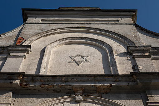 Facade details of the Kaunas Choral Synagogue, one of two operating synagogues in Lithuania