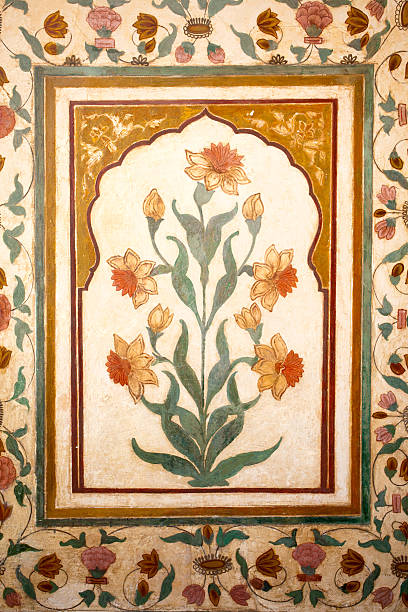 mughal искусства янтарный форт и дворец джайпур, раджастхан - jaipur amber fort column amber palace стоковые фото и изображения