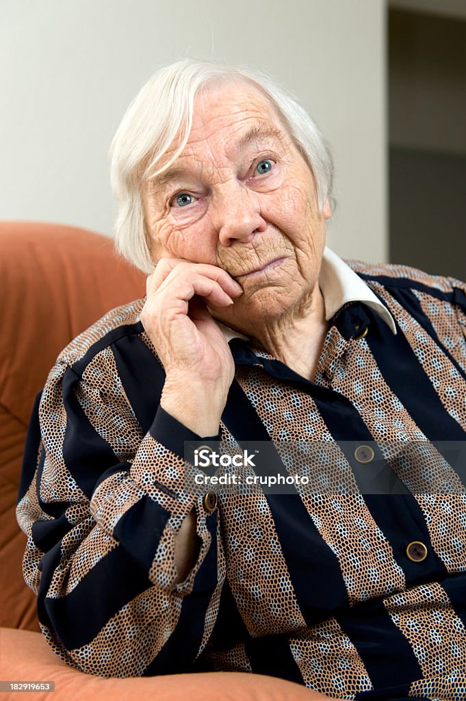 Senior woman thinking Lonely old woman looks sad 70-79 Years Stock Photo