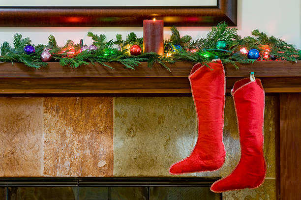 istock Christmas Stockings and Fireplace. 182919916