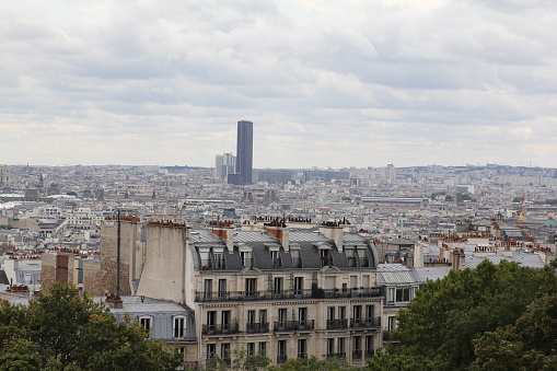 Panorama of Paris, France. View of Louvre museum and Montmartre