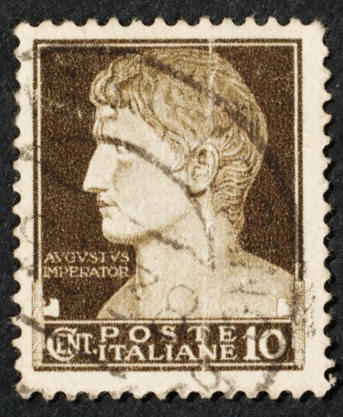Italian postage stamp on black background