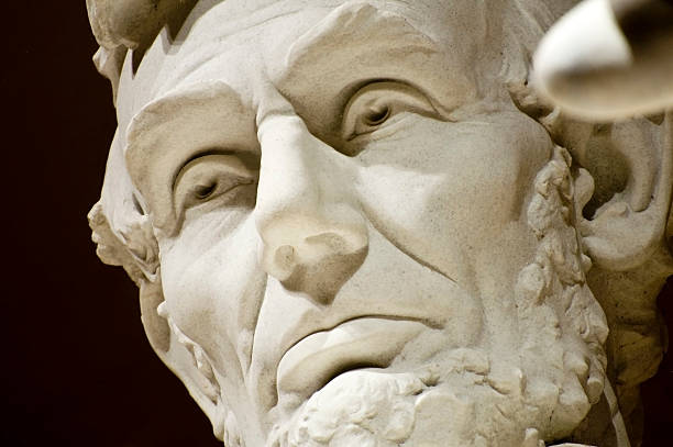 Close-up of the face of Abraham Lincoln Memorial stock photo