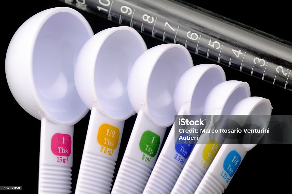 Graduated Measuring spoons and tube Tools to measure fluids. sRGB Adversity Stock Photo