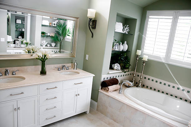 istock luxurious bathroom in green and white 182921373