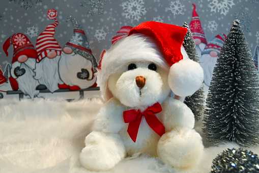 Teddy bear wearing Santa hat