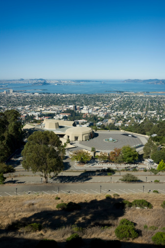 View of Berkeley and Lawrence Hall of Science. Golden Gate and San Francisco in the background.