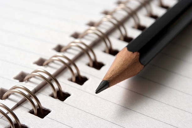 istock Close-up of opened blank spiral notebook with pencil 182923804