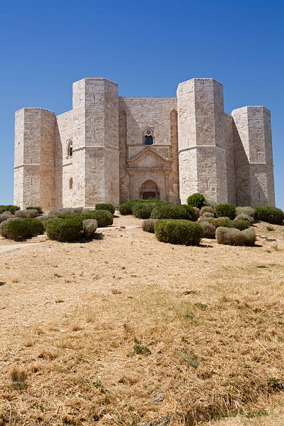 Castle (Castel del Monte, Apulia - Southern Italy) "Castle (Castel del Monte, Apulia - Southern Italy) Castel del Monte is a XIII century building built by Emperor Frederick II in Apulia (Italy), in the same name of the town of Andria. This fortress is unique for its octagonal base and has eight octagonal towers" murge photos stock pictures, royalty-free photos & images