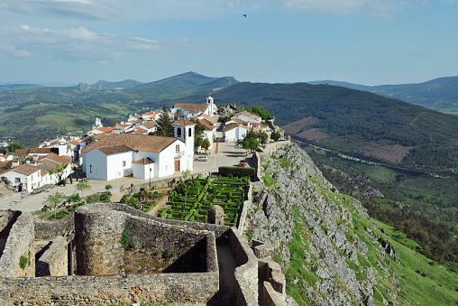 13 th century castle ,village and topiary gardens of Marvão located on a steep hill and overlooking the beautiful landscape,Alentejo,Portugal.View from the castle.