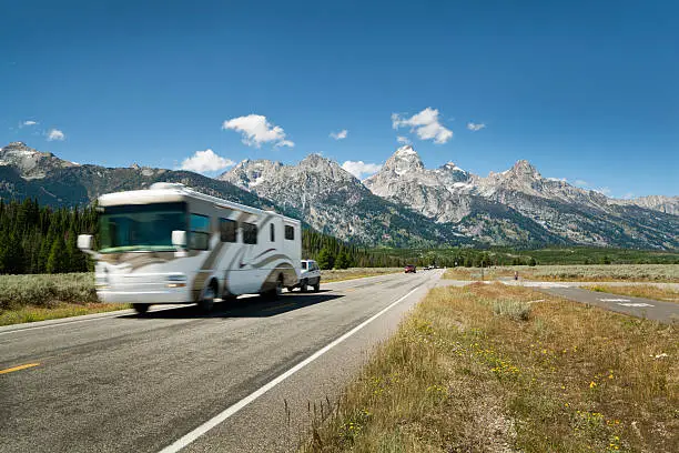 Photo of Motor Home for Camping Driving Grand Teton National Park Highway