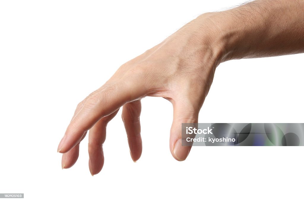Colpo di maschio mano isolato su sfondo bianco - Foto stock royalty-free di Tendere la mano