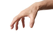 Isolated shot of grasp hand gesture against white background
