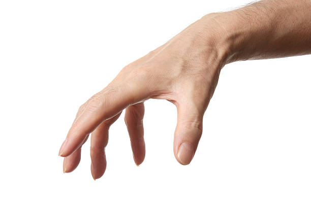 Isolated shot of grasp hand gesture against white background Well shaped grasp hand reaching for something against a white background. men hands stock pictures, royalty-free photos & images