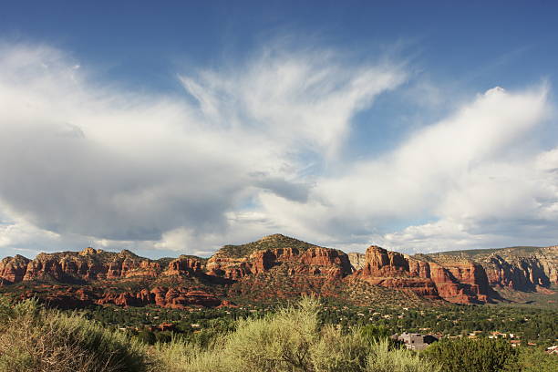 Sedona Arizona red rock nature landscape with big Southwestern sky and clouds.