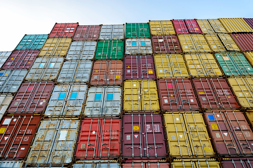 standard shipping containers in a container terminal before loading on a container ship