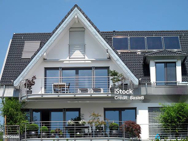 New Modern House Stock Photo - Download Image Now - Solar Panel, Balcony, Solar Energy