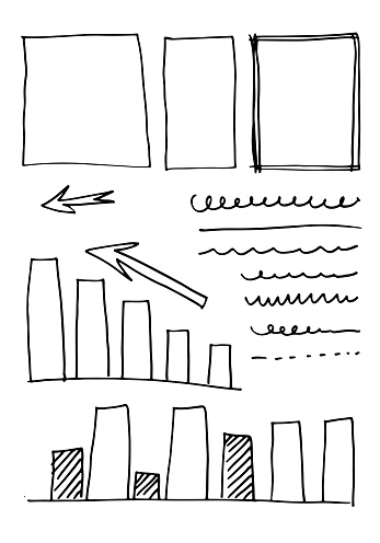 Set of simple doodle lines, curves, frames and .chart business. Collection of pencil effects. Doodle border.