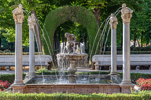 Fountain in a park in Aranjuez, Community of Madrid, Spain
