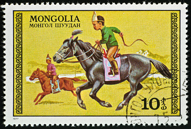 istock motive stamp - child riding on horse mongolia 182928176