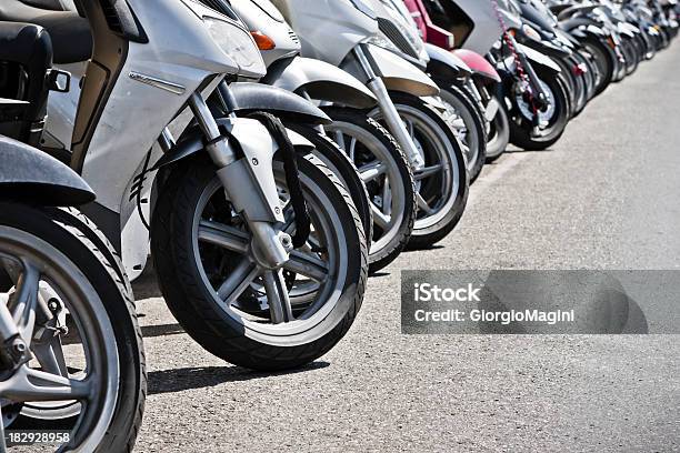 Parked Motor Scooters In Firenze Italy Stock Photo - Download Image Now - City, Diminishing Perspective, Famous Place