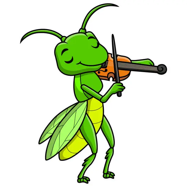 Vector illustration of Cute grasshopper cartoon playing violin