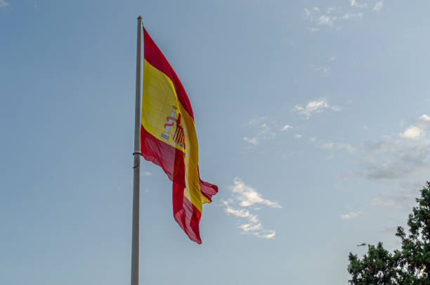 istock Spanish flag waving in the wind 1829291873