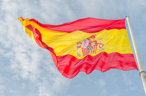 istock Spanish flag waving in the wind 1829291904