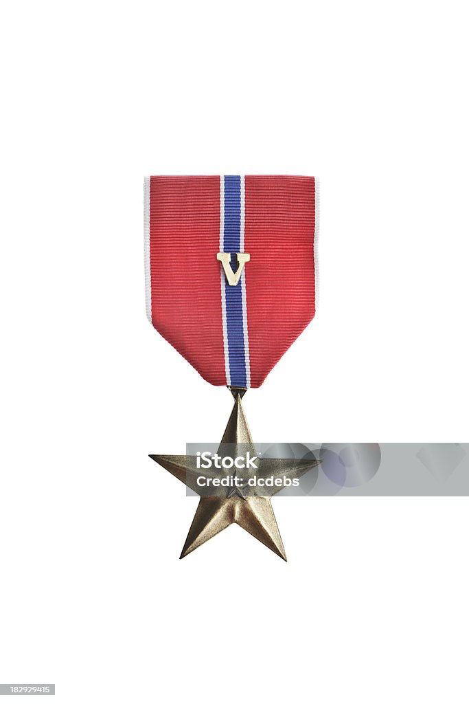 Bronze Star Medal With V "A Bronze Star Medal, with V for valor in combat, isolated on a white background." Bronze - Alloy Stock Photo