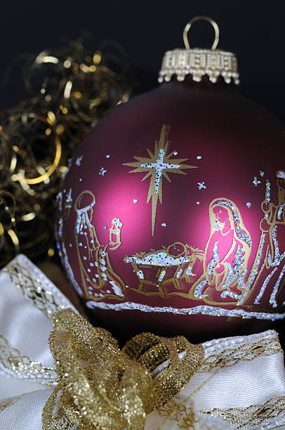 istock Christmas Time Painted Red Bauble with Jesus Birth 182930225