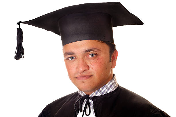 Cheerful Young Indian Graduate isolated on white background horizontal