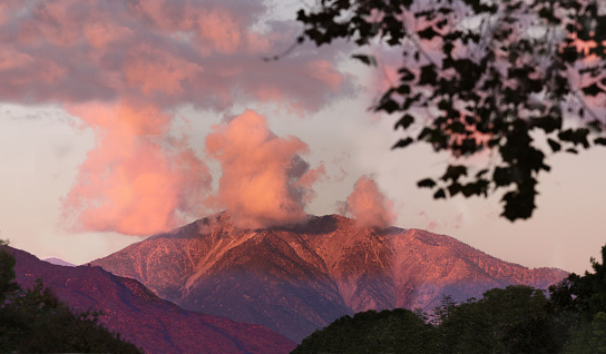 Typical winter Mt Baldy as seen during sunset in the San Gabriel Valley.