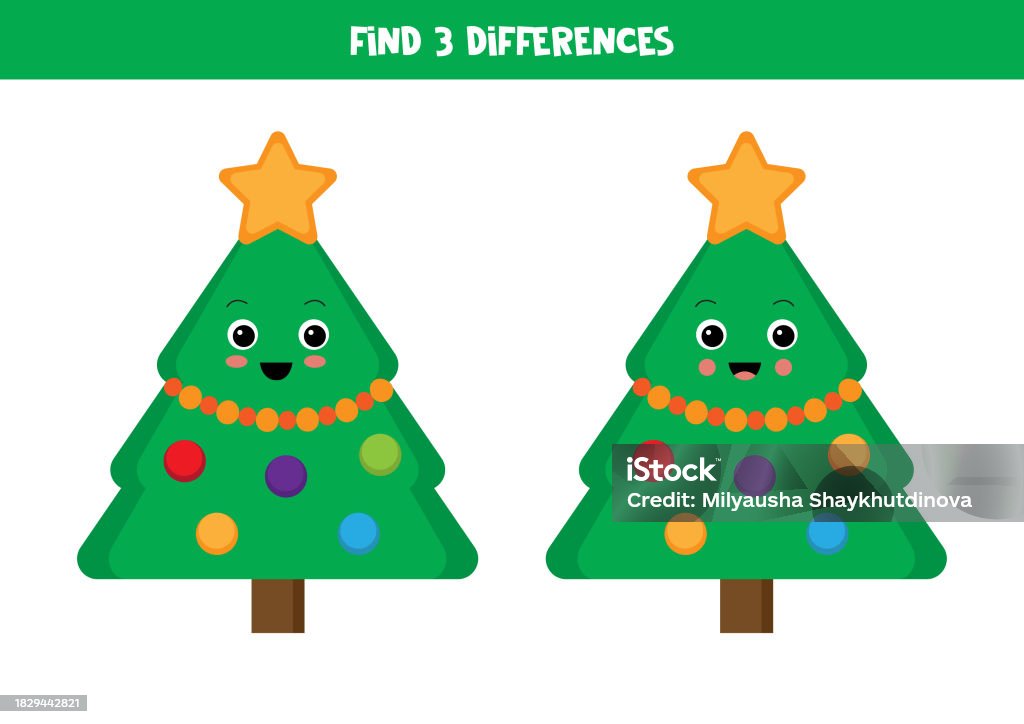 Difference Tree Picture Download Find 3 Differences Between Two Cute Cartoon Christmas Trees Stock ...