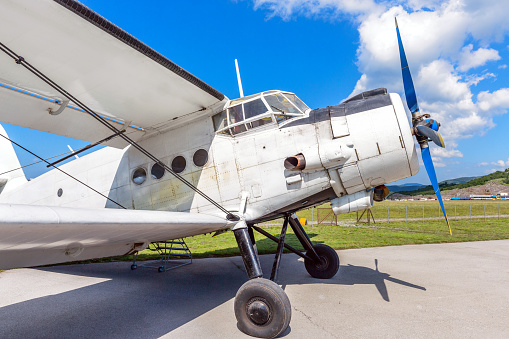 Single engine private plane (Aronca 7 AC) in flight.