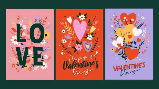 Vector illustration of Happy valentine's day greeting card set. Valentine theme vector illustration