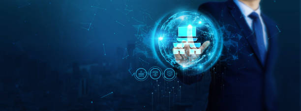 istock Businessman touch virtual online marketplace connection icons. develop people awareness and spread attention on their e-commerce, rising growth in online marketplaces business. 1829526263