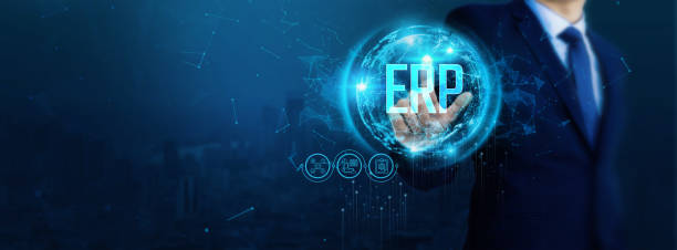 istock Enterprising businessman seeks to optimize ERP network for business service management. Digital technology support for seamless resource planning and global enterprise expansion. 1829527325