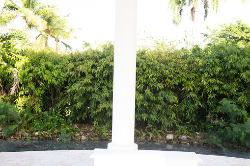 A resort hotel in the Dominical Republic, Punta Cana, with white round pillars