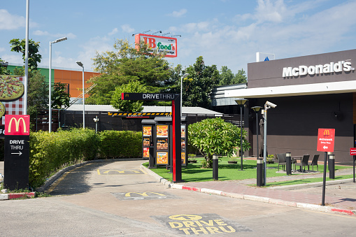 Maha Sarakham,Thailand - December 30, 2022 : Front view of McDonald's Restaurant in Maha Sarakham,Thailand.