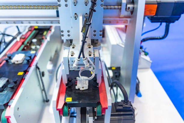 istock Automatic industrial robotic robot working, industry 4.0 and technology concept 1829602295
