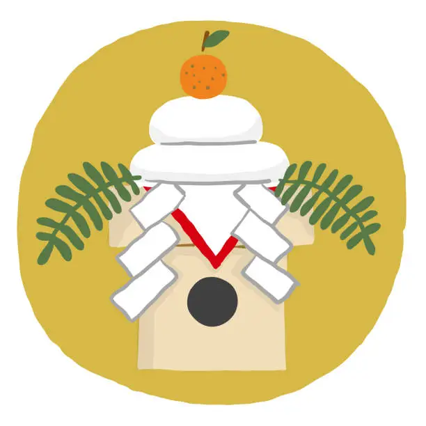 Vector illustration of Kagami mochi with orange on top