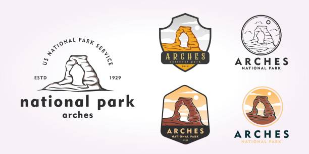 bundle arches national park symbol design set, national arch icon vector vintage emblem, illustration of national parks in the United States