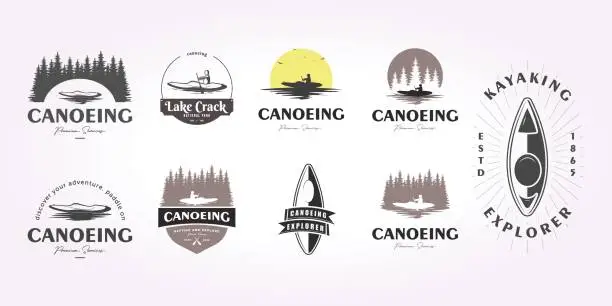 Vector illustration of kayaking symbol design bundle, canoe icon set vector illustration. kayak sport team symbol vintage